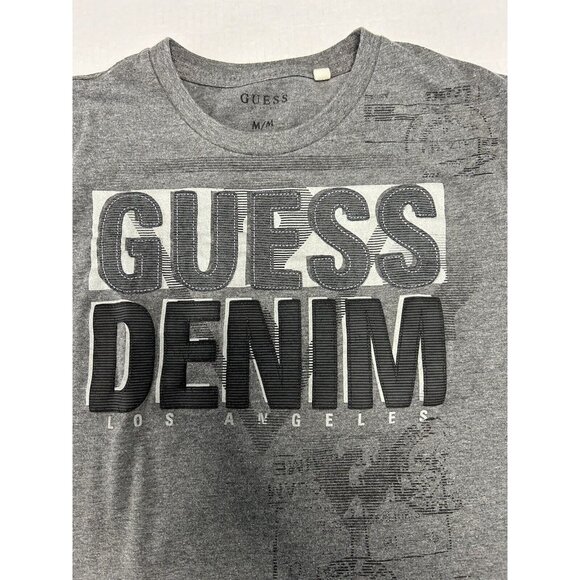 Guess Jeans Los Angeles Original Brand Mens T Shirt Medium Gray Applique Puffy - Picture 2 of 5